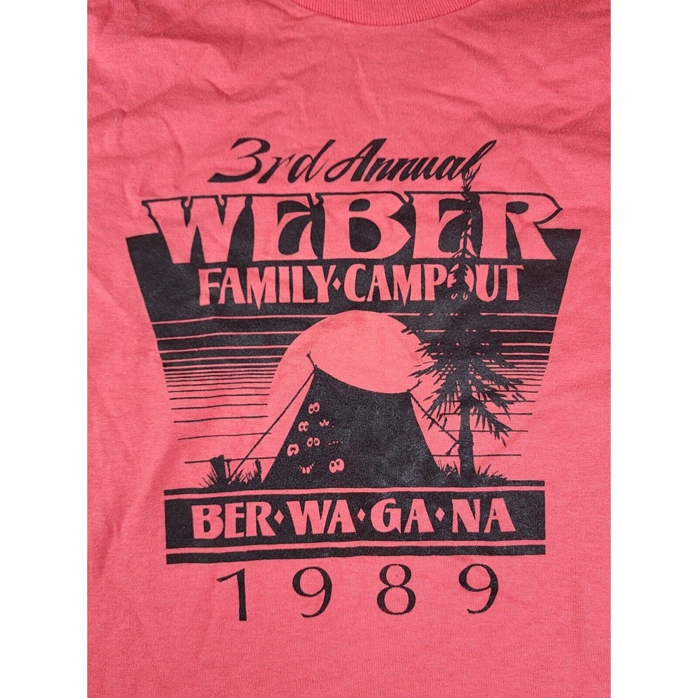 Vintage Weber Family Campout Shirt 1989 Medium Single Stitch Dad Screen Stars - Picture 2 of 7